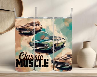 Classic Muscle Car Tumbler Wrap | Vintage Car Sublimation | 20oz Tumbler Wrap Design | Classic Car Lover Tumbler | Retro Car Tumbler Design|