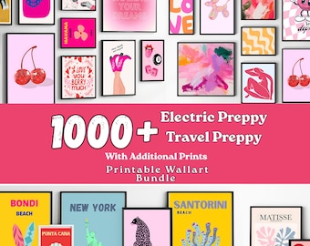 1000+ Electric Preppy & Travel Preppy Digital Wall Art Bundle | Aesthetic Printable Posters | Modern Preppy Decor | Instant Download