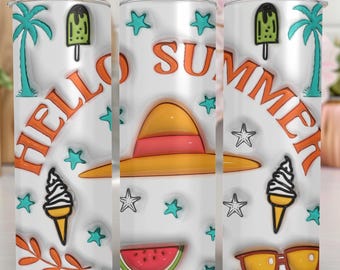 3D Hello Summer Tumbler Wrap | 20oz  Skinny Sublimation Design | Summer Tumbler Wrap | Straight and Tapered | Summer Png | Digital Download|