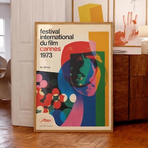 1973 Cannes Film Festival Poster | Vintage French Cinema Art | Retro Colorful Movie Print | Mid-Century Modern Decor | Premium Matte Paper