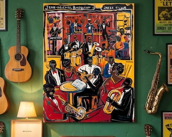 抽象的なアーバンジャズクラブプリント｜ダウンロード可能なエッジの効いたカラフルな音楽ウォールアートプリント｜すぐに飾れるモダンでユニークなデジタルアート