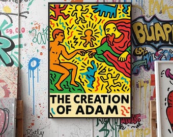 Impresión al estilo de la creación de Adam Keith Haring / Arte pop abstracto colorido descargable / Arte mural moderno y audaz / Póster de decoración contemporánea para el hogar