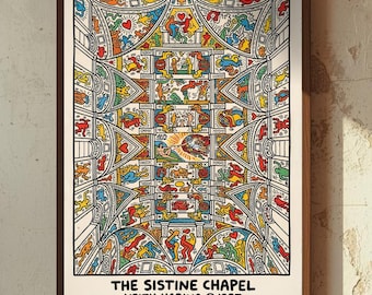 Impression pop art de la Chapelle Sixtine | Art mural Renaissance coloré style graffiti | affiche de dessin au trait audacieux | Téléchargement numérique moderne