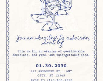 Dry Sarcastic Humor Funny Party Invitation, Adult Dinner Party Invite, Hilarious Event Invite, Unique Humour Design for Any Occasion