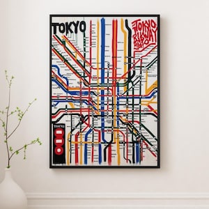 Abstract Basquiat Style Tokyo Subway Map Print | Geometric Colorful Urban Wall Art | Modern Digital Artwork Download for City Home Decor