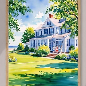 Monet Style Hamptons Summer House Print | Coastal Wall Art | Impressionist Colorful Digital Artwork for Modern Home Decor, Instant Download