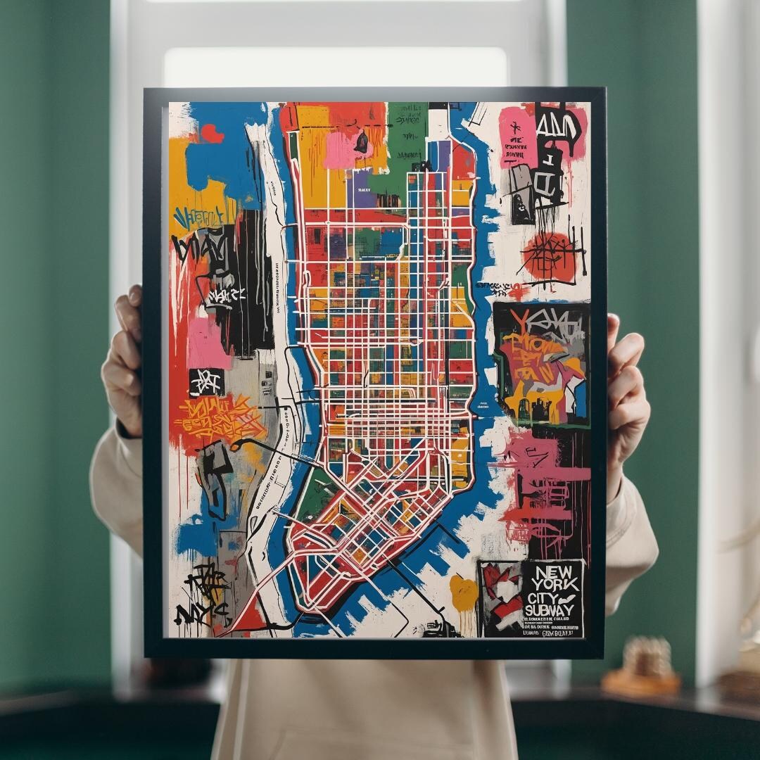 Basquiat Style NYC Subway Map Print | Abstract Graffiti-inspired ...