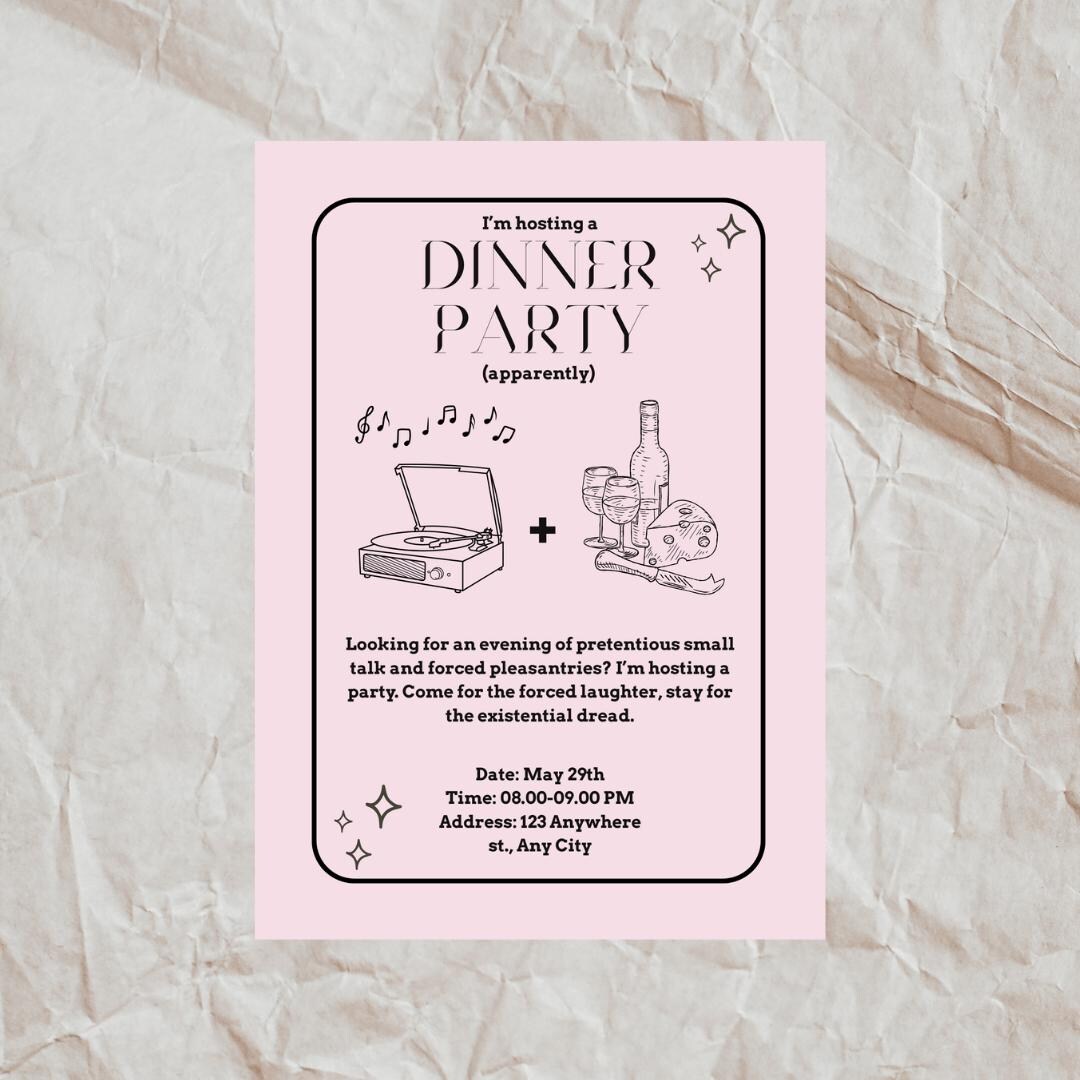 Funny Sarcastic Dinner Party Invitation Template | Humorous Witty ...
