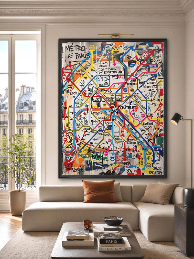 Paris Metro Map Wall Art Print, Abstract Subway Map Poster, Paris ...