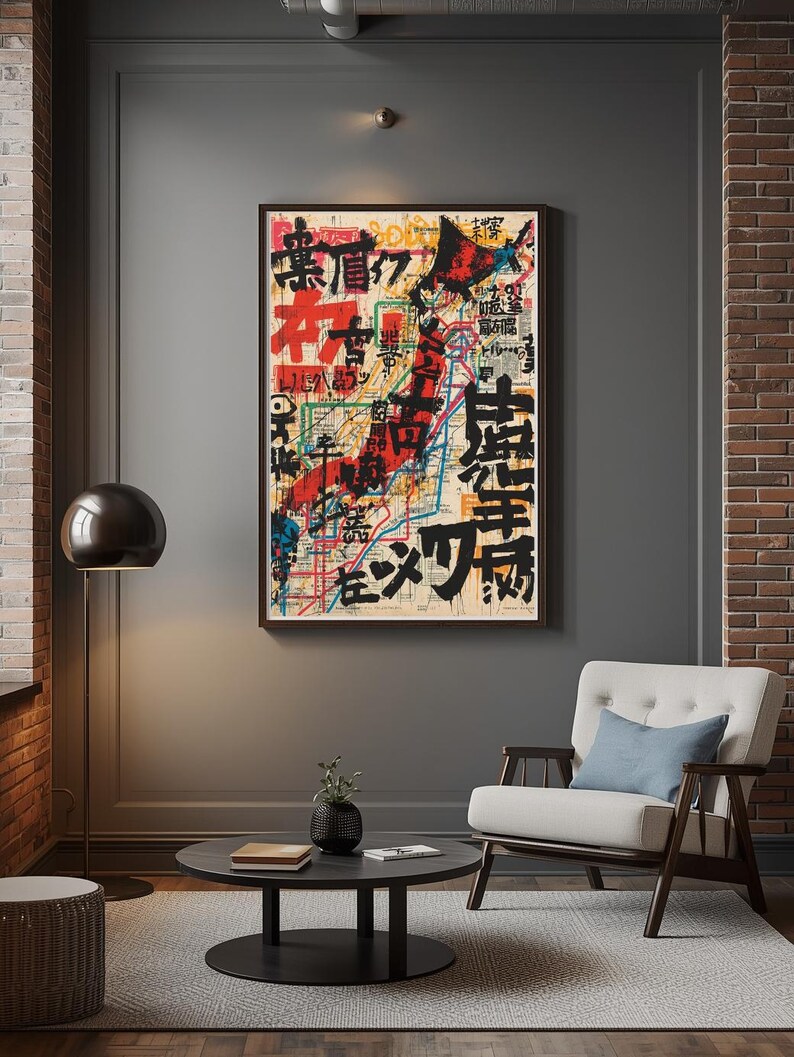 Basquiat Style Abstract Tokyo Subway & Japan Map Print | Downloadable ...