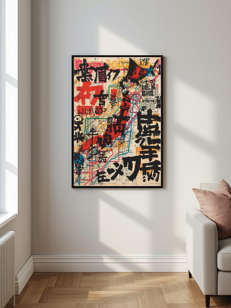 Basquiat Style Abstract Tokyo Subway & Japan Map Print | Downloadable ...