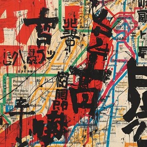 Basquiat Style Abstract Tokyo Subway & Japan Map Print | Downloadable ...