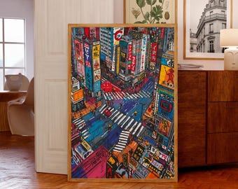 Tokyo Shibuya Crosswalk Art Print | Abstract Graffiti Style Japan Wall Art | Colorful Urban City Poster | Digital Download