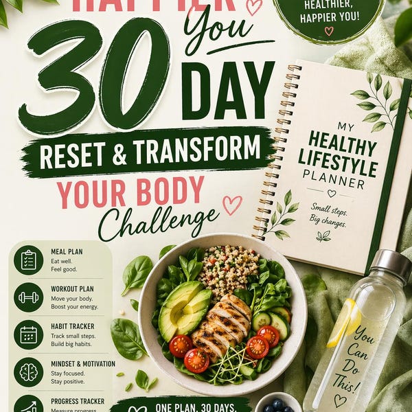 30-Tage-Reset-Plan | Gesunder Lebensstil Essensplaner (Digitaler Download)