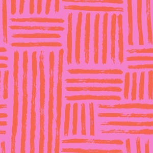 May include: A seamless pattern with a pink background and orange brushstrokes forming a grid pattern.