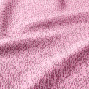 May include: A textile fabric featuring a repeating herringbone pattern in vibrant pink against a soft white background. The material displays a consistent woven texture with subtle folds that create gentle shadows across the surface.