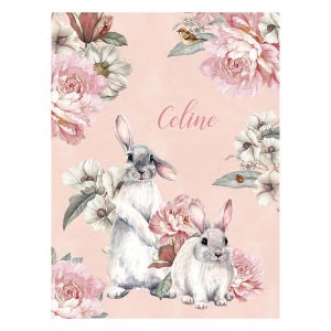 Personalized Baby Quilt Panel, Custom Printed Bedding, DIY Cut and Sew Panel, Nursery Crib Duvet, Baby Shower Gift - Rabbits