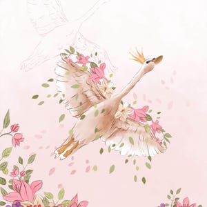 Personalized Baby Quilt Panel, Custom Printed Bedding, DIY Cut and Sew Panel, Nursery Crib Duvet, Baby Shower Gift - Swan princess