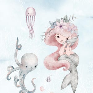 Personalized Baby Quilt Panel, Custom Printed Bedding, DIY Cut and Sew Panel, Nursery Crib Duvet, Baby Shower Gift - Pastel mermaid