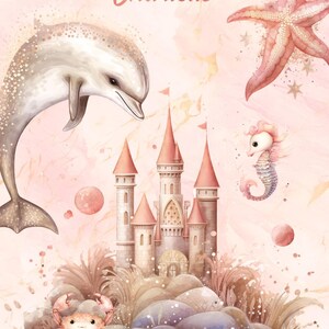 Personalized Baby Quilt Panel, Custom Printed Bedding, DIY Cut and Sew Panel, Nursery Crib Duvet, Baby Shower Gift - magical sea 1