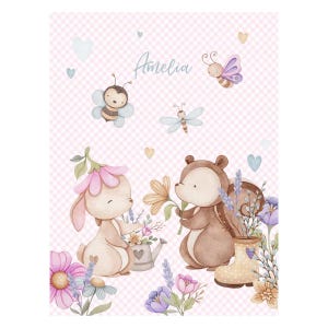 Personalized Baby Quilt Panel, Custom Printed Bedding, DIY Cut and Sew Panel, Nursery Crib Duvet, Baby Shower Gift - Hello Spring 1