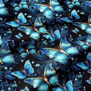 Turquoise Butterfly Printed Softshell Fabric by the Yard for Kids Jackets, Rain Pants, Stroller Footmuffs, Baby Rainwear and Outdoor Gear