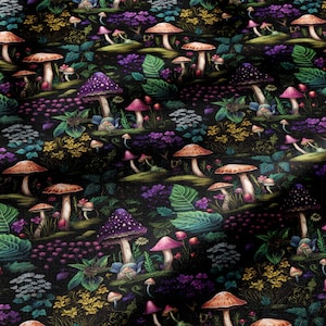 Deep Mushroom Printed Softshell Fabric by the Yard for Kids Jackets, Rain Pants, Stroller Footmuffs, Baby Rainwear and Outdoor Gear