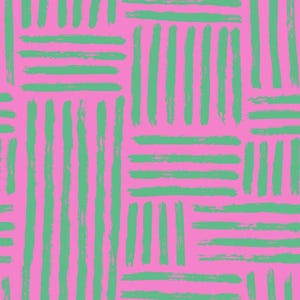 May include: Abstract geometric pattern with green and pink stripes. The stripes are thick and have a brushstroke effect.