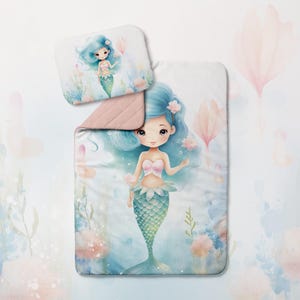 Personalized Baby Quilt Panel, Custom Printed Bedding, DIY Cut and Sew Panel, Nursery Crib Duvet, Baby Shower Gift - Little Mermaid 2