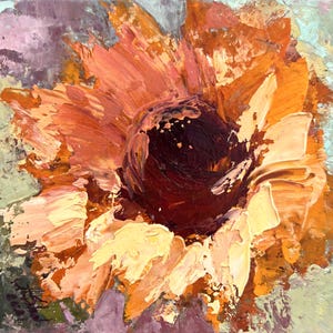 Pintura al óleo floral 3,74 x 3,94 Arte mural de girasoles Cuadros pequeños Arte abstracto de flores Girasoles Pintura de empasto toscano Arte impresionista