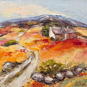 Casa en Provenza, pintura al óleo, 3,94 x 3,94, arte de paisaje de montaña, obra de arte original de empasto, arte de pared pequeño
