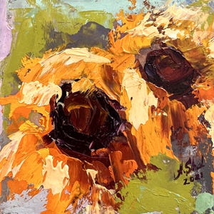 Pintura a óleo de flores 3,74x3,94 Girassol arte original Pintura floral abstrata Arte de parede pequena Arte de parede floral Impessionismo pintura impasto