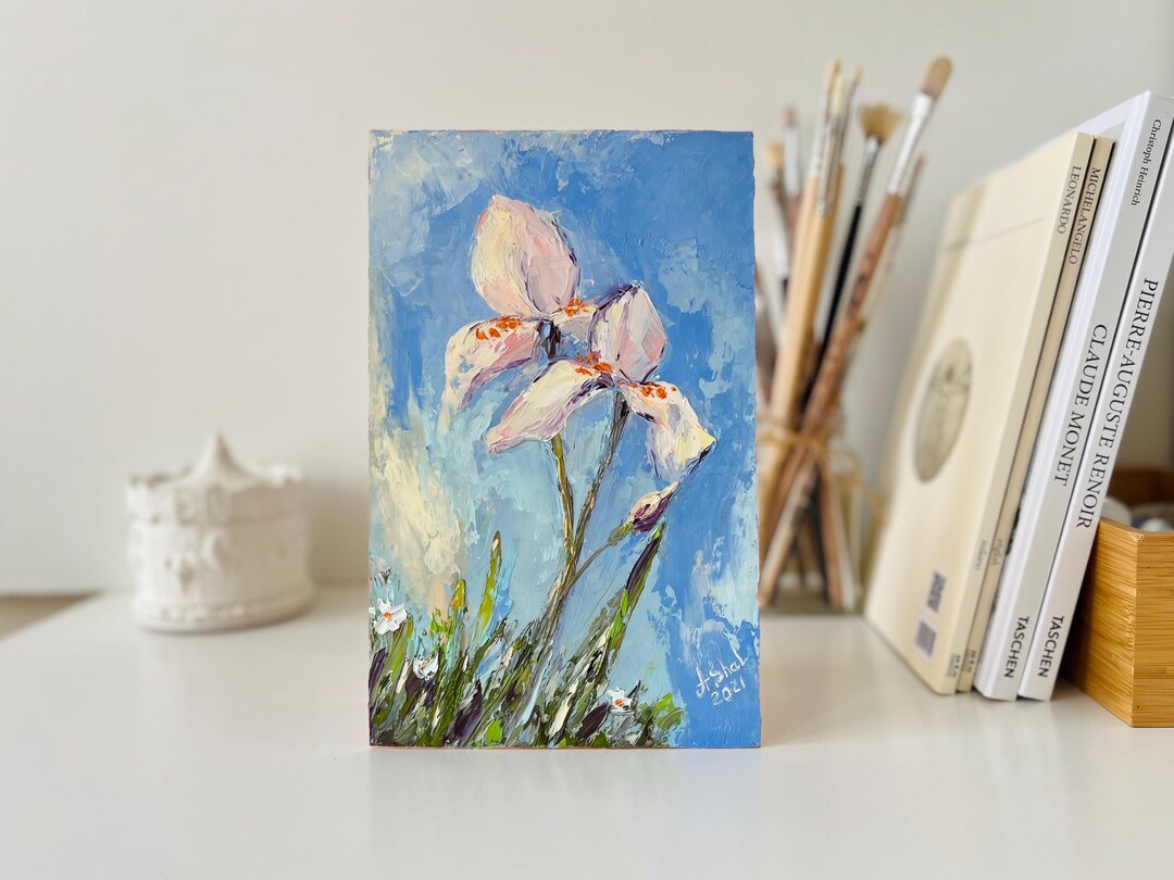 Original Iris Oil Painting Peach Iris Impressionist Floral Art Palette ...