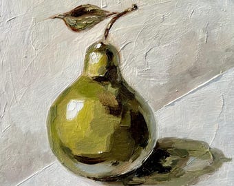 Original Pear Oil Painting, Impasto Still Life, Modern Impressionism Artwork