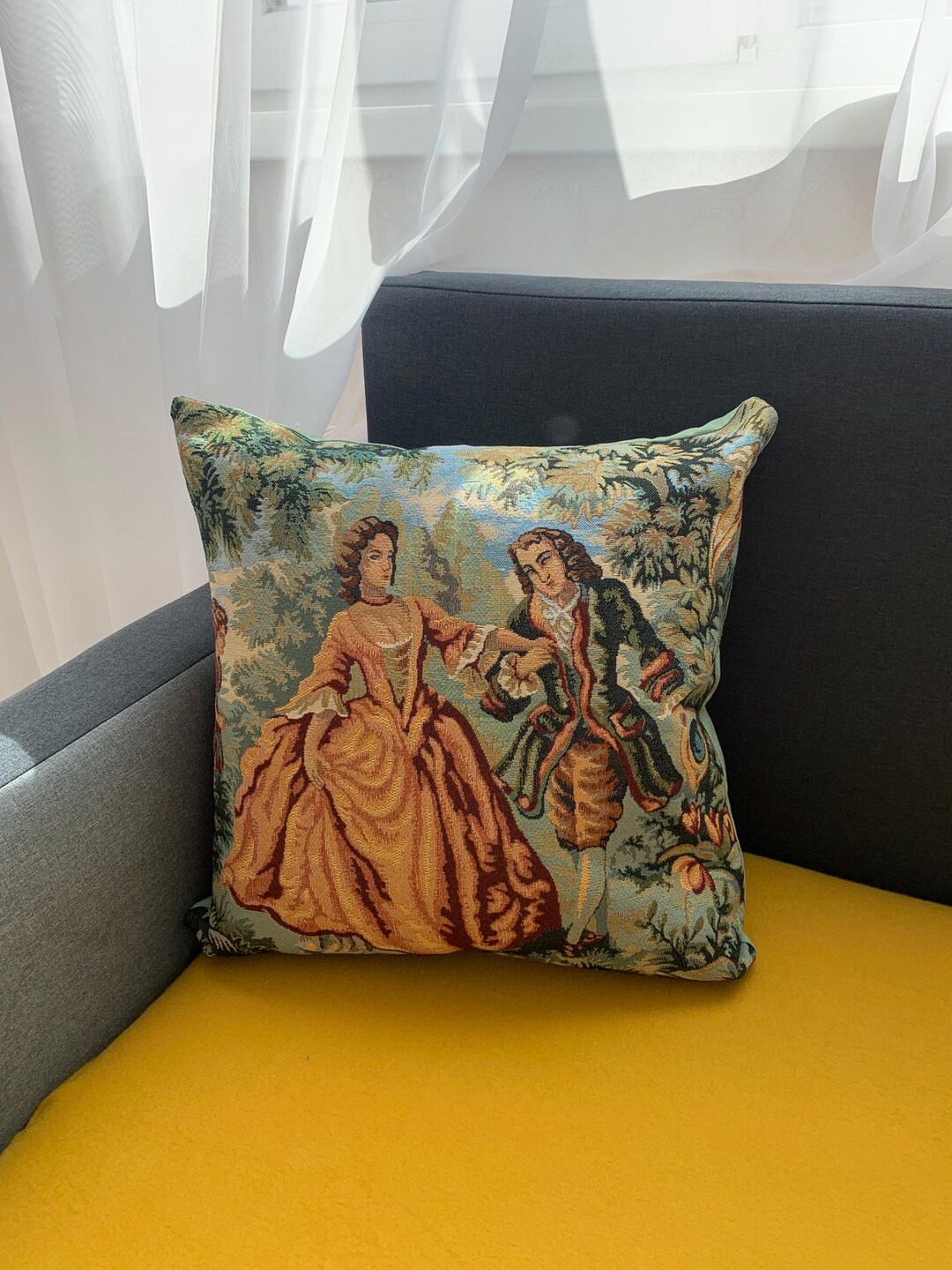 Vintage Tapestry Pillow Cover “the Rendezvous” – 45×45 Cm Decorative ...