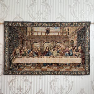 Last Supper Tapestry Wall Hanging-Leonardo da Vinci 67*109cm(29,6*42,9 in)-Lined with Red Pocket-Sacrred Art for Church or Home