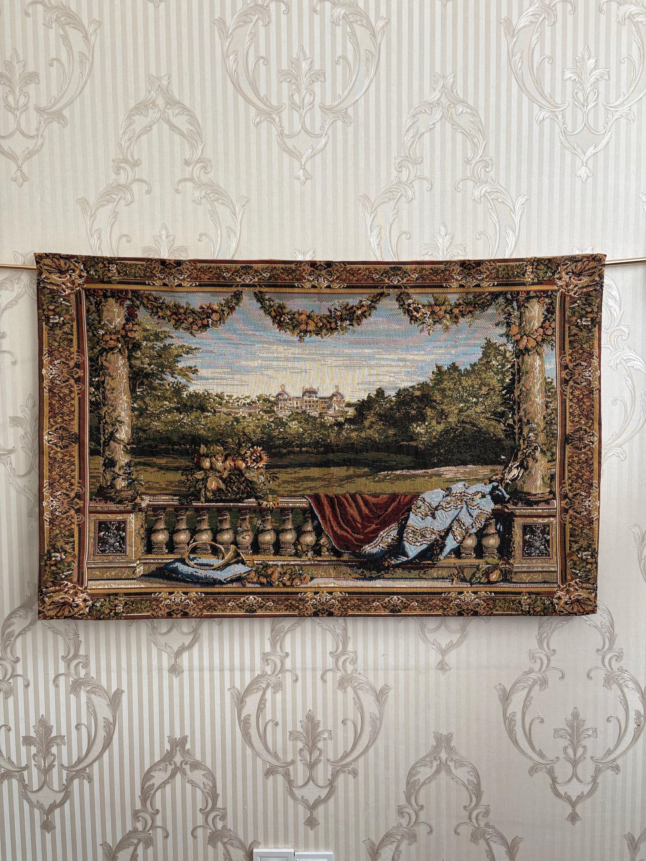 イタリア製 ゴブラン織 花とバスケット タペストリー 絵画 アンティーク イタリア製 ゴブラン織 花とバスケット タペストリー 絵画 アンティーク