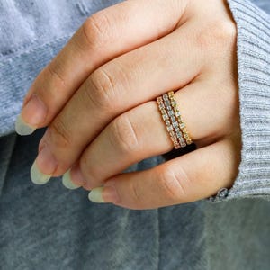 Thin Diamond Wedding Band, Unique Half Eternity Ring, Yellow/Rose/White Gold, Solid 14k/18k Gold, Dainty Stacking Ring, Diamond Wedding Ring