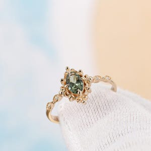 Vintage Art Deco Green Sapphire Ring: Gold Plated Promise Ring