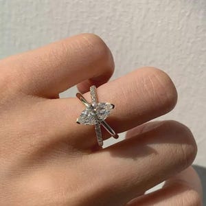 Marquise Moissanite Bypass Ring: Gold Split Shank Engagement Ring
