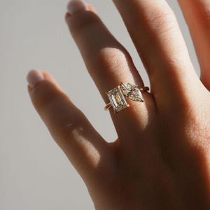 Toi Et Moi Moissanite Ring: Emerald & Marquise Cut, 14K Gold