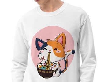 RAMEN CAT Unisex sweatshirt - cat eating bowl of ramen, ramen noodles gift, ramen lover shirt, asian food lover, college gift, kawaii cat
