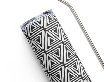 Tribal triangles 20oz stainless steel tumbler - African inspired monochrome insulated tumbler