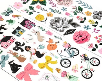 COUNTRY GARDEN Sticker set- cards, scrapbooking, journals, planners-forest animals, flowers, houses, bicycles, windmill, butterflies, bows