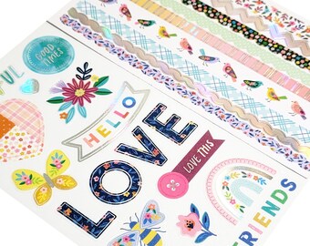 BEST FRIENDS Silver Foil Stickers for cards and scrapbooking-hello, love, beautiful, good times, rainbow, bee, flowers, birds, deco borders