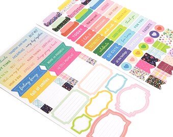 RAINBOW Planner Stickers-patterned tabs, milestone & special event positive phrases, page flags, decorative frames -journaling, scrapbooking