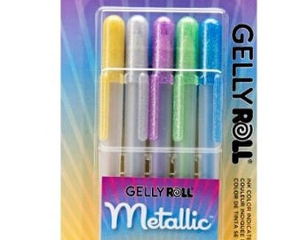 Set of 5 Gelly Roll gel ink pens - HOT METALLIC SET - shimmerly gel ink pens- students, planners, journaling, dark papers, stationery lover