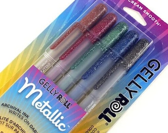 Set of 5 Gelly Roll gel ink pens - DARK METALLIC SET - shimmerly gel ink pens- students, planners, journaling, dark papers, stationery lover