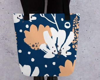 Abstract flowers tote bag - neutral boho plants & wildflowers botanical purse #7