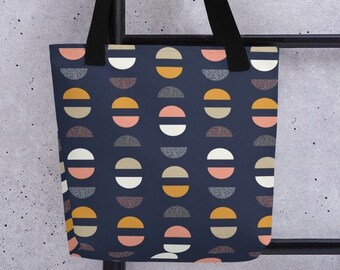 Geometric half circles tote bag - mid century modern pattern dark blue purse